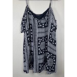 Cotton On‎ Women’s Boho Cold Shoulder Tank Top Navy White XS Tunic Style Bandana